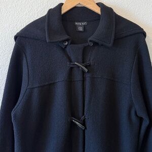 Vintage Tally Ho 100% Wool Car Coat, removable hood, Black, Size Large